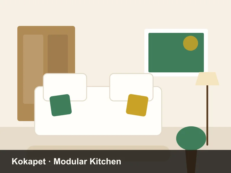 Island modular kitchen with quartz counter and breakfast seating in a Kokapet apartment
